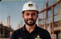 Pedreiro com capacete na obra